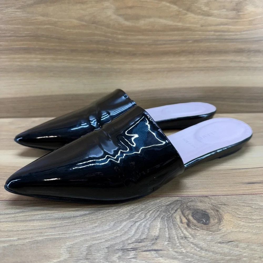 Everlane The Boss Pointed Toe Mule 9 Black Patent Leather Flat Minimalist Modern